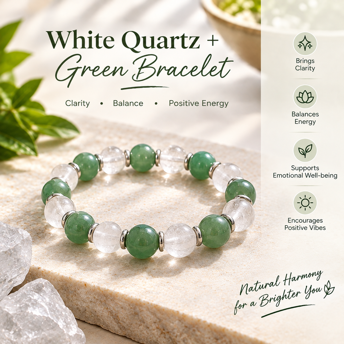 White Quartz + Green Bracelet